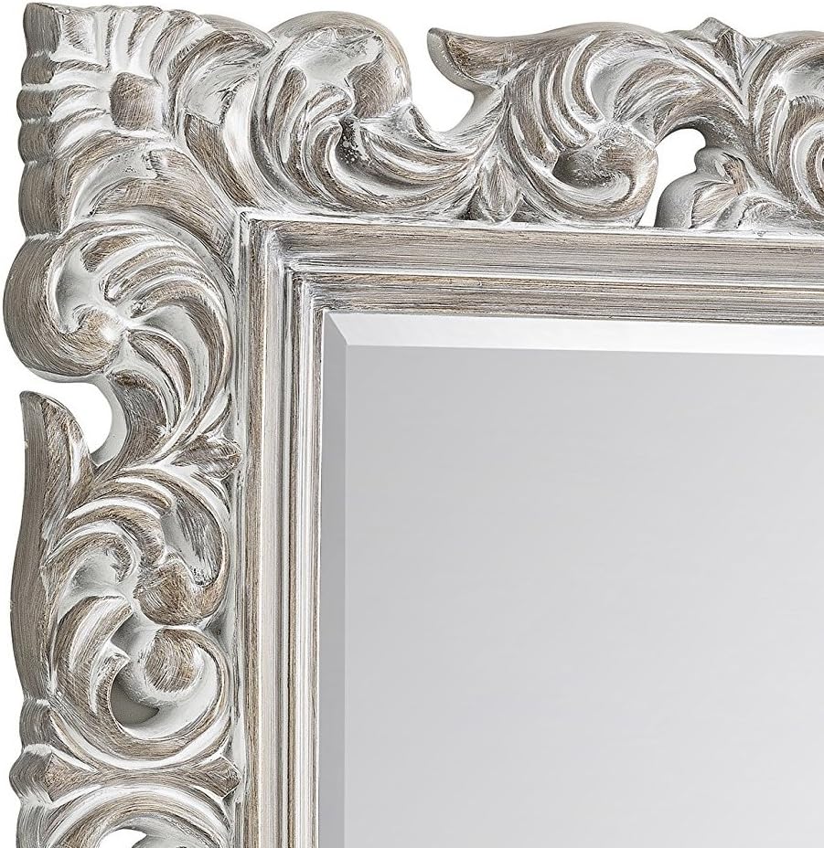 Julian Bowen Baroque Distressed Wall Mirror - Glass / Antique White Mirrors, 113L x 4W cm - Image 4