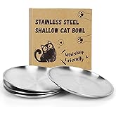 Stainless Steel Cat Food Bowls, Shallow Wide Cat Plates Whisker Friendly, Feeding Dishes for Indoor Kitten, Rabbit and Small 