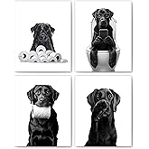 FITIE Funny Black Labrador Retriever Bathroom Wall Art Posters Set of 4, Dog Bathroom Decor, Toilet Humorous Black Lab Dog Canvas Prints Artwork Wall Decor for Bath Wash Room, 8x10 Unframed