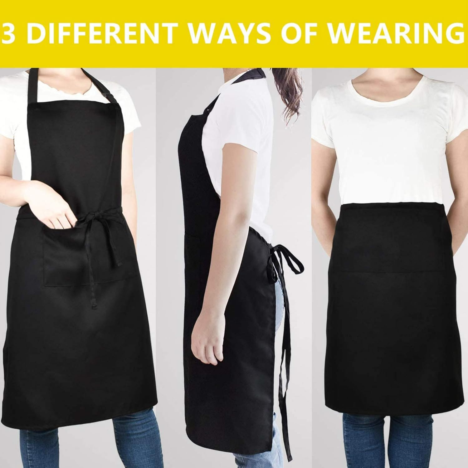 Will Well Adjustable Bib Aprons, Water Oil Stain Resistant Black Chef Cooking Kitchen Aprons with Pockets for Men Women (1 Pack): Kitchen & Dining