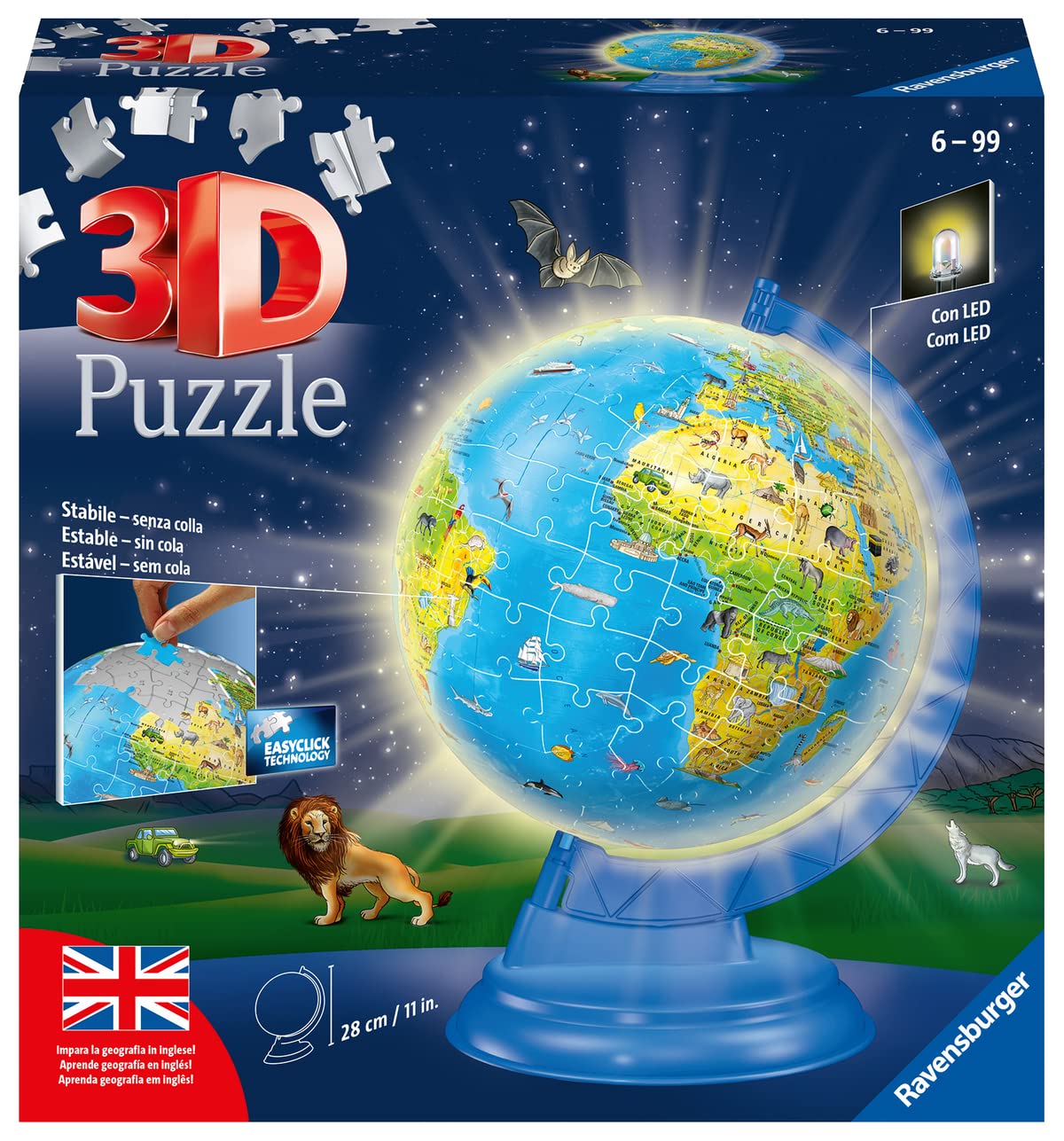 Ravensburger - Puzzle 3D Adults Globe Terraqueing with Light | 3D Puzzles for Adults and Children 6 Years and Over | 180 Pieces DIY Model Kits | Gifts Children 6 Years or Over