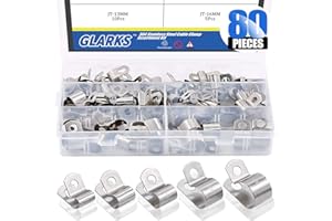 Glarks 80Pcs 5 Size 1/4'' 5/16'' 3/8'' 1/2'' 5/8'' Stainless Steel Cable Clamp Assortment Kit
