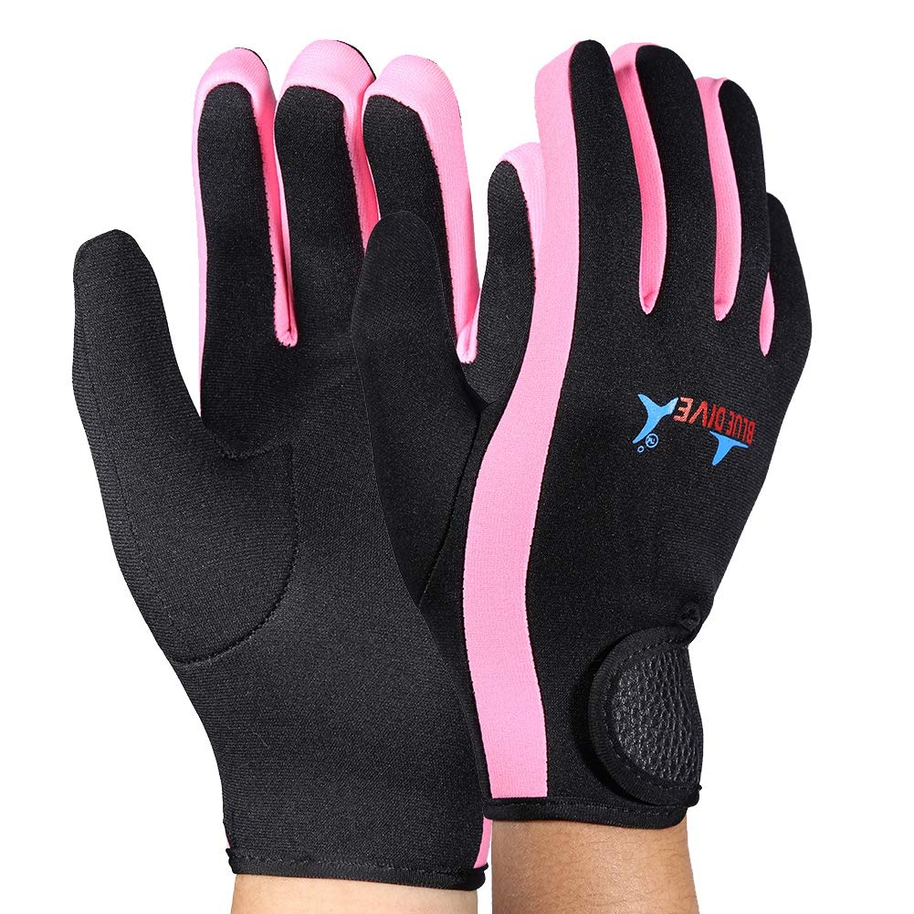 CHEOTIME 1 Pair Diving Gloves, 1.5mm Neoprene Gloves Thermal Anti-Slip Wetsuit Gloves for Men Women Diving Snorkeling Swimming Surfing Sailing Kayaking(S-Black Pink)