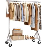 HYSEYY Clothes Rack, Rolling Heavy Duty Clothing Rack Load 380 LBS | Garment Rack, Space Saving Coat Rack with Wheels &amp; Shelves for Wardrobe Bedroom Laundry Room, Silver