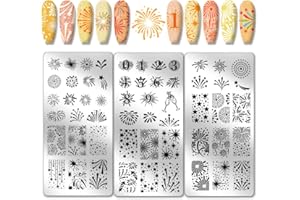 PH PandaHall 3pcs Fireworks Nail Stamping Plates, Celebration Fireworks Nail Stamper Holiday Nail Art Stencils Print Nail Stencils Stainless Steel Nail Image Plate for Nail Art Design Manicure Salon