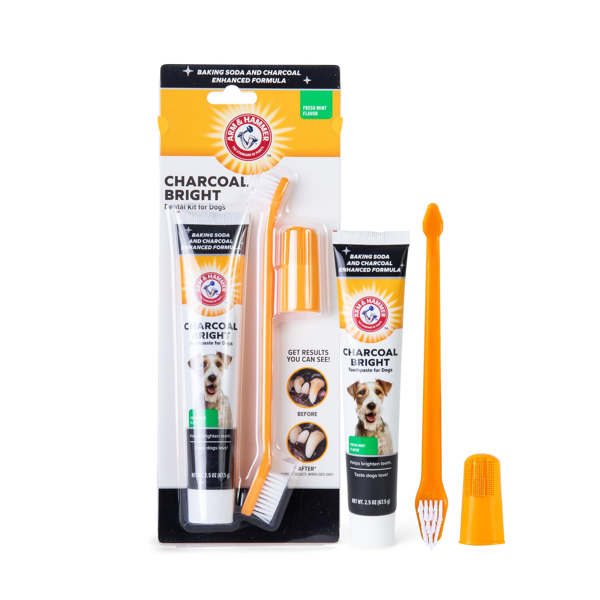 Arm & Hammer, 2 Count (Pack of 1), White Plaque Removal Dental Kit for Dog, Charcoal