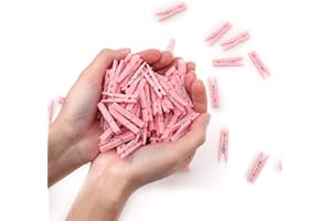 PEOIN 100PCS Baby Shower Clothespins Games Girl Plastic Clothes Pin with Waterproof Bag Mini Pink Pin Bulk 1.37 inch for Party Decorations, DIY Crafts