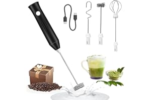 Milk Frother Handheld Rechargeable USB C, 3-in-1 Coffee Frother Wand Drink Mixer Electric Whisk Stirrer with Detachable Stain
