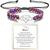DivaGlamz To My Niece Infinity Forever Love Heart Bracelet, Natural Emperor Stone Double Layer Purple Beaded Woven Wrap Bracelets Adjustable Mind Peace Gift Jewelry