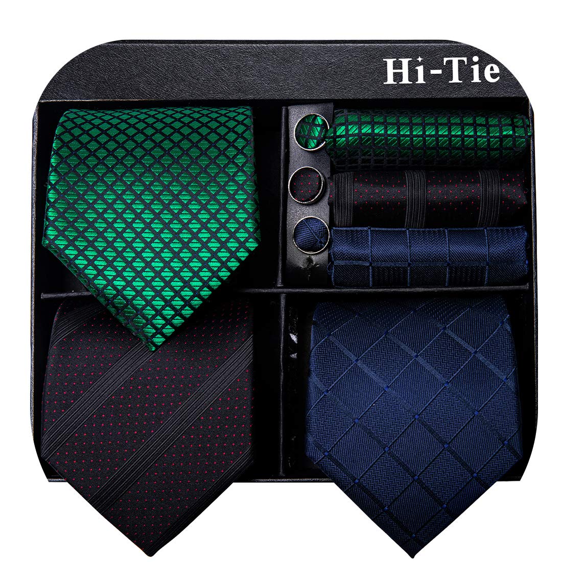 Hi-Tie 3 Pcs Gift Box Mens Tie Set Necktie with