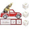 Eternhome Christmas Tree Truck Count Down LED Lighted 99 Days Advent Calendar Farmhouse Vintage Rustic Block Winter Holiday Decorations for Home Table House Kitchen
