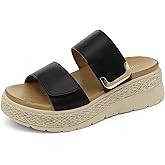 UBFEN Womens Espadrille Platform Sandals Low Wedge Slides Orthopedic Arch Support Two Adjustable Straps Dressy Casual Sandals for Beach Summer Walking