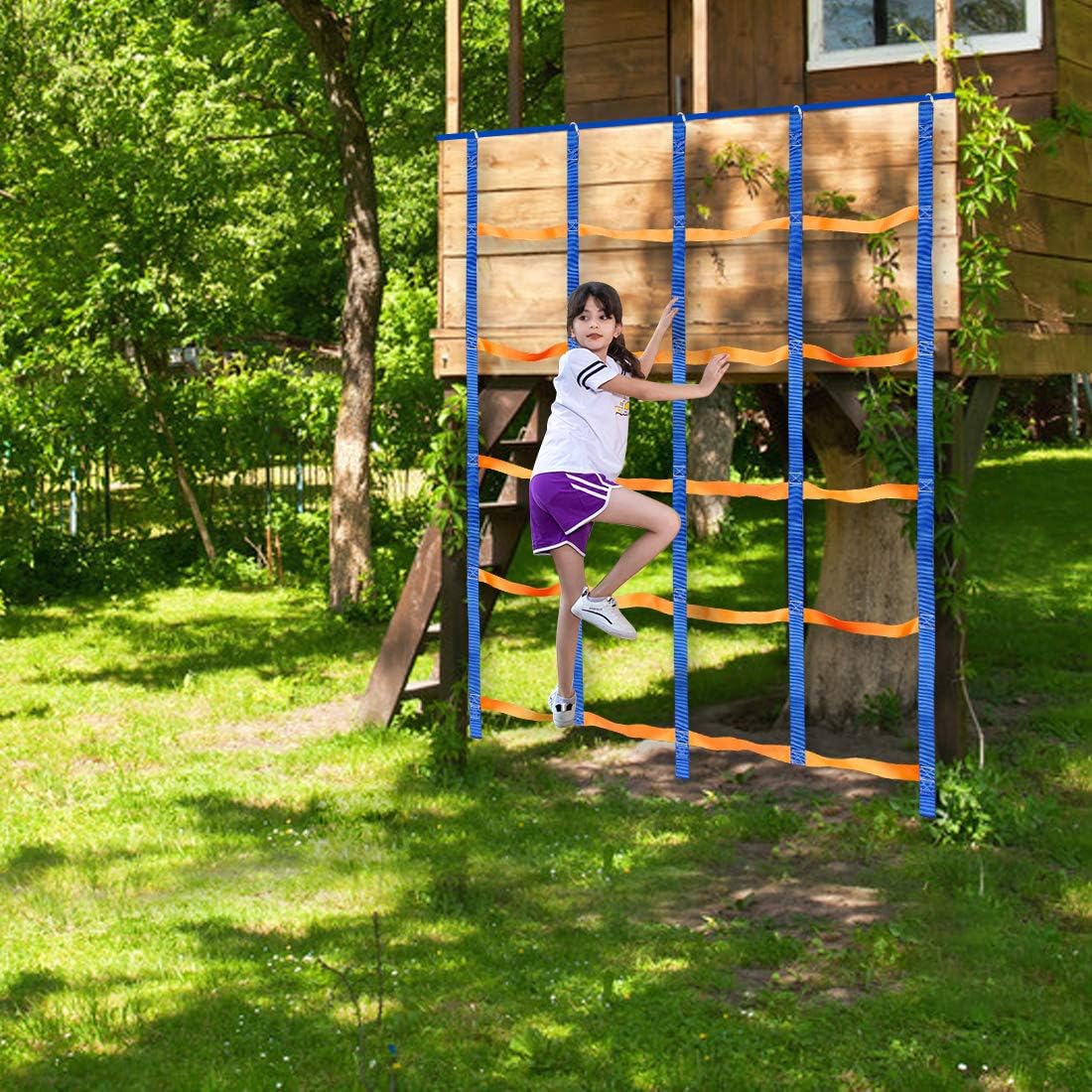 TOPNEW Climbing Net for Kids Outdoor, Portable Ninja Cargo Net Rope Ladder Monkey Bars for Ninja Line, Jungle Gyms, Swing Set, Ninja Warrior Style Obstacle Courses for Outdoor Treehouse: Toys & Games