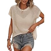 Bellcoco Womens Summer Crochet Tops Hollow Out Cap Sleeve Cover Up Tank Top Pullover Sweater Vest Beach Vacation Clothes