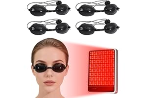HUPZUTI 4 PCS Red Light Therapy Glasses, Half - clear Eyes Protection for Tanning Bed Goggles, Safety Glasses for Sunbathing & Laser Beauty Treatment, Black Wearing length adjustable Protective Goggles