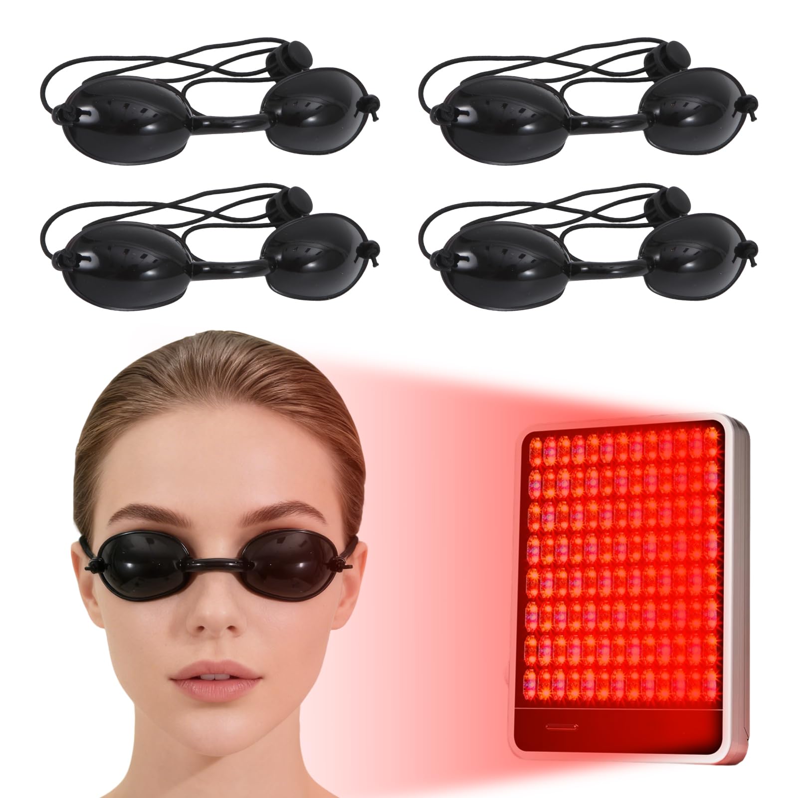 Photo 1 of 4 PCS Red Light Therapy Glasses, Half - clear Eyes Protection for Tanning Bed Goggles, Safety Glasses for Sunbathing & Laser Beauty Treatment, Black Wearing length adjustable Protective Goggles