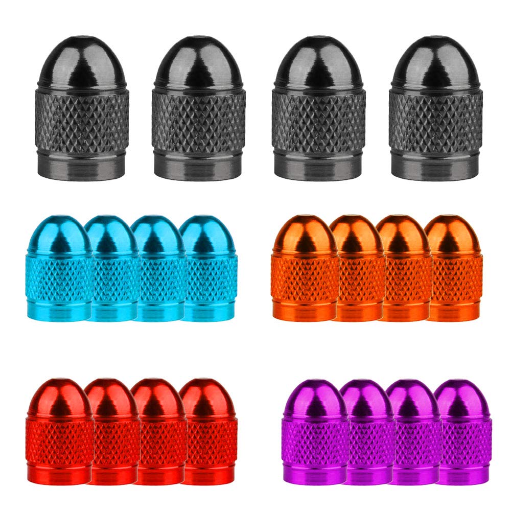 senvenelec 20Pcs Car tire valve cover, Titanium gray, sky blue, orange, red, purple, Warhead Valve Cover - 5 sets