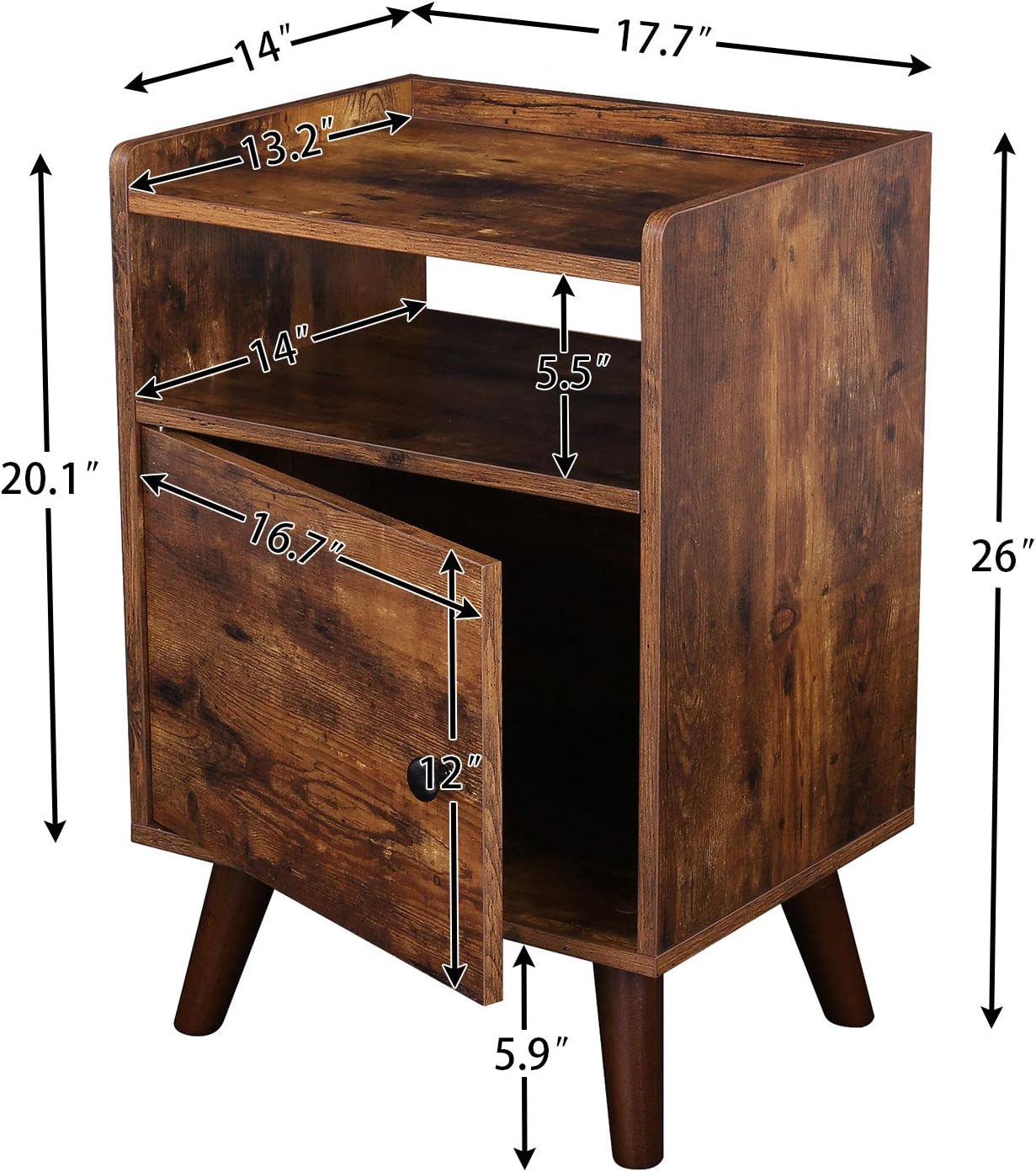 HOOBRO Nightstand Set of 2, 3-Tier End Table with Switchable Door, Side Table for Small Spaces, Stable Wooden Legs, Wood Look Accent Table, Easy Assembly, Rustic Brown BF51BZP201: Home & Kitchen