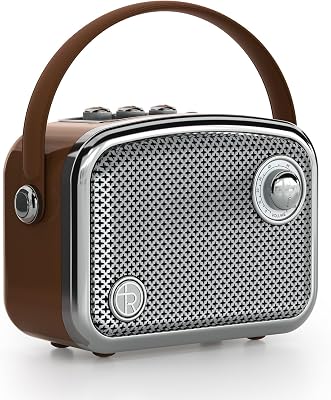 Coluna Bluetooth portátil Estilo Vintage, castanho, design retro com grelha de malha metálica, formato quadrado compacto (castanho)