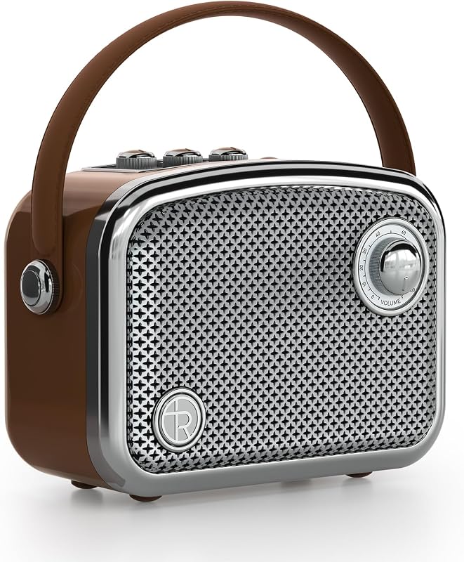 Altavoz Bluetooth portátil Estilo Vintage, marrón, diseño Retro con Rejilla de Malla metálica, Forma Cuadrada compacta (Marrón) — foto 1 de 8
