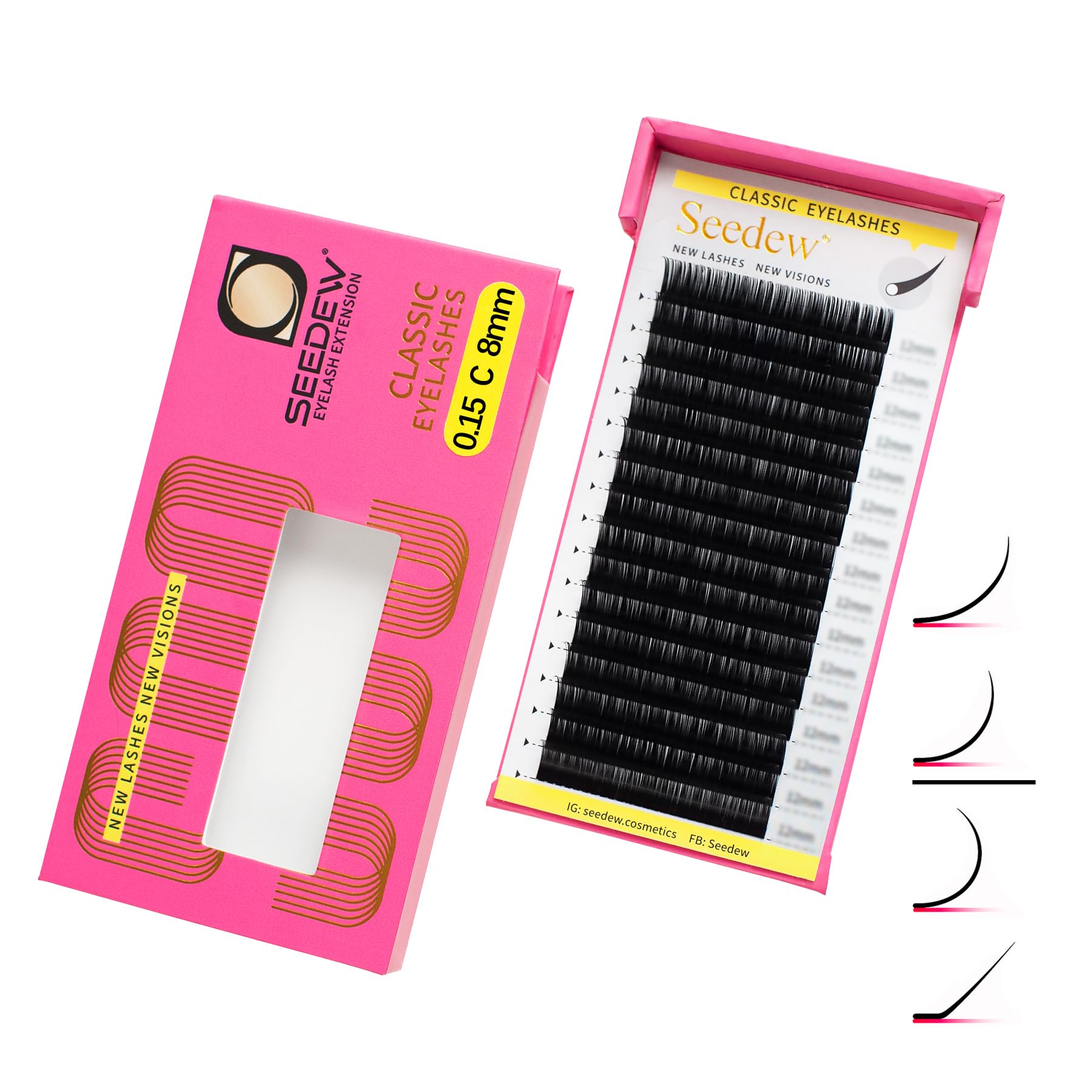SEEDEW Classic Individual Eyelash Extensions, 8mm C Curl 0.15mm 16 Rows/Tray, Single Natural Soft Lightweight Short Bottom Lashes Grafting Supplies for Lash Artists Salons (Matte Black-0.15-C-8mm) — image 1