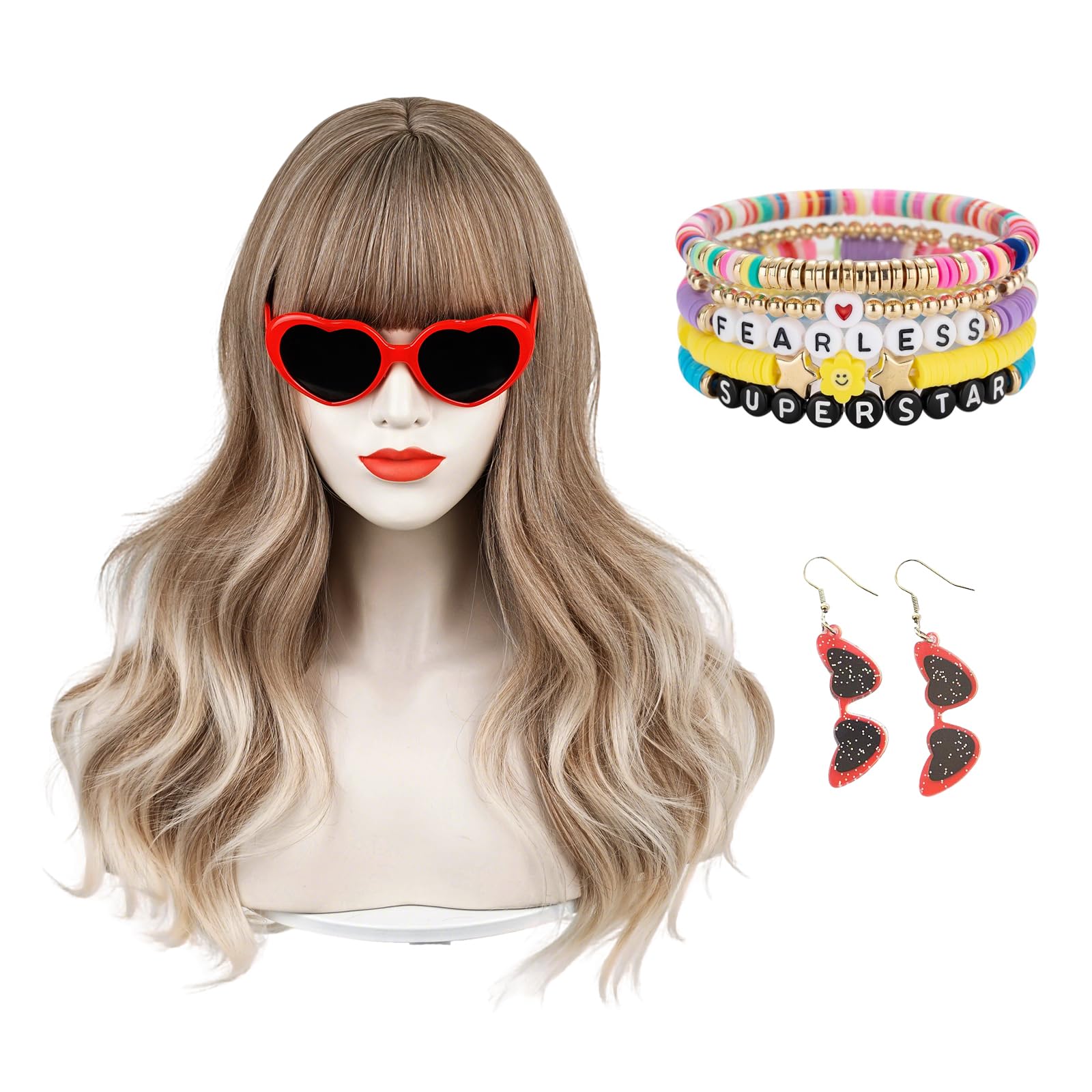 Photo 1 of ATAYOU Women Blonde Wavy Wig with Bangs and Accessories for Halloween Star Cosplay Costume (Long)