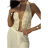 Verdusa Y2K Going Out Tops Sexy Halter Tops Floral Open Tie Back Crop Tops 2000s Clothing