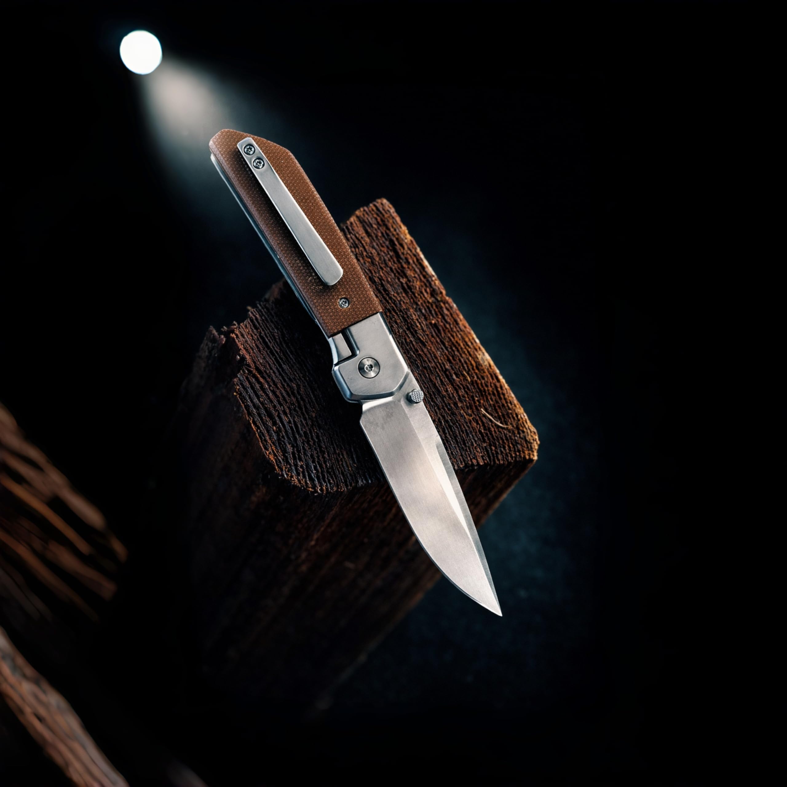 YF SMART EDC Taschenmesser mit D2 Stahl Klinge – 7,6 cm Drop-Point, Micarta Griff/Holzgriff, Flachschliff, Manuelles Klappmesser mit Taschenclip – Robustes Outdoor & Alltagsmesser mit (Micarta Griff) 8