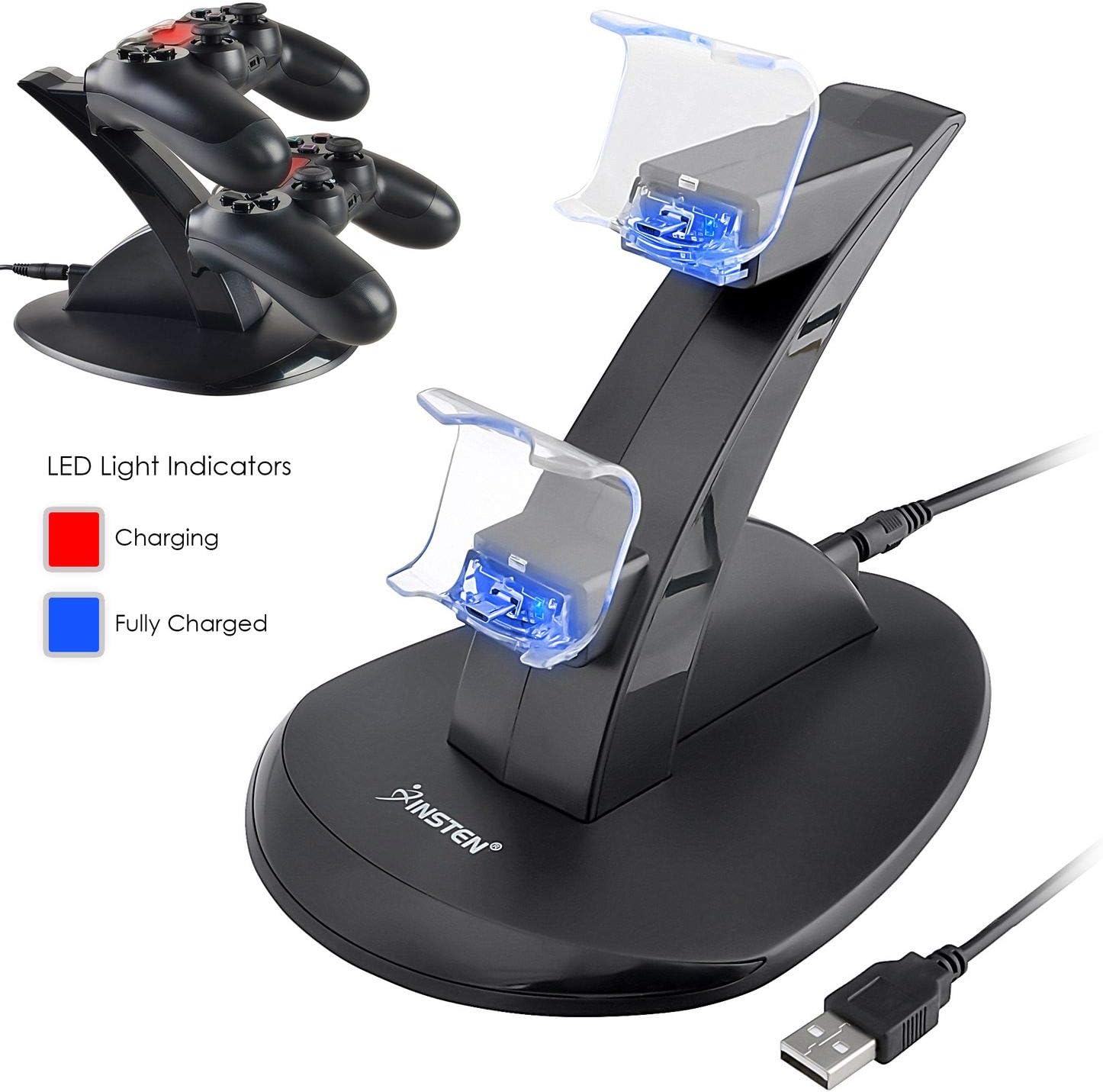 Insten Controller Charger for PS4 , Dual USB Controller Charging Station Dock Docking Stand with LED Light Indicator Compatible with Sony Playstation 4 PS 4 / PS4 Slim / PS4 Pro