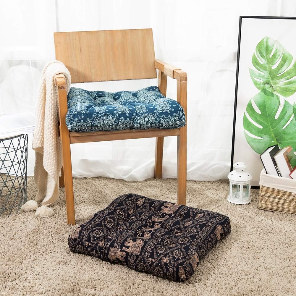HIGOGOGO Meditation Cushion, Elephant Pattern Mandala Bohemian Style Floor Pillow Round Cotton Linen Boho Indian Seat Cushion Yoga Pillow for Floor Reading Book Bay Window, 22 Inch, Black: Kitchen & Dining