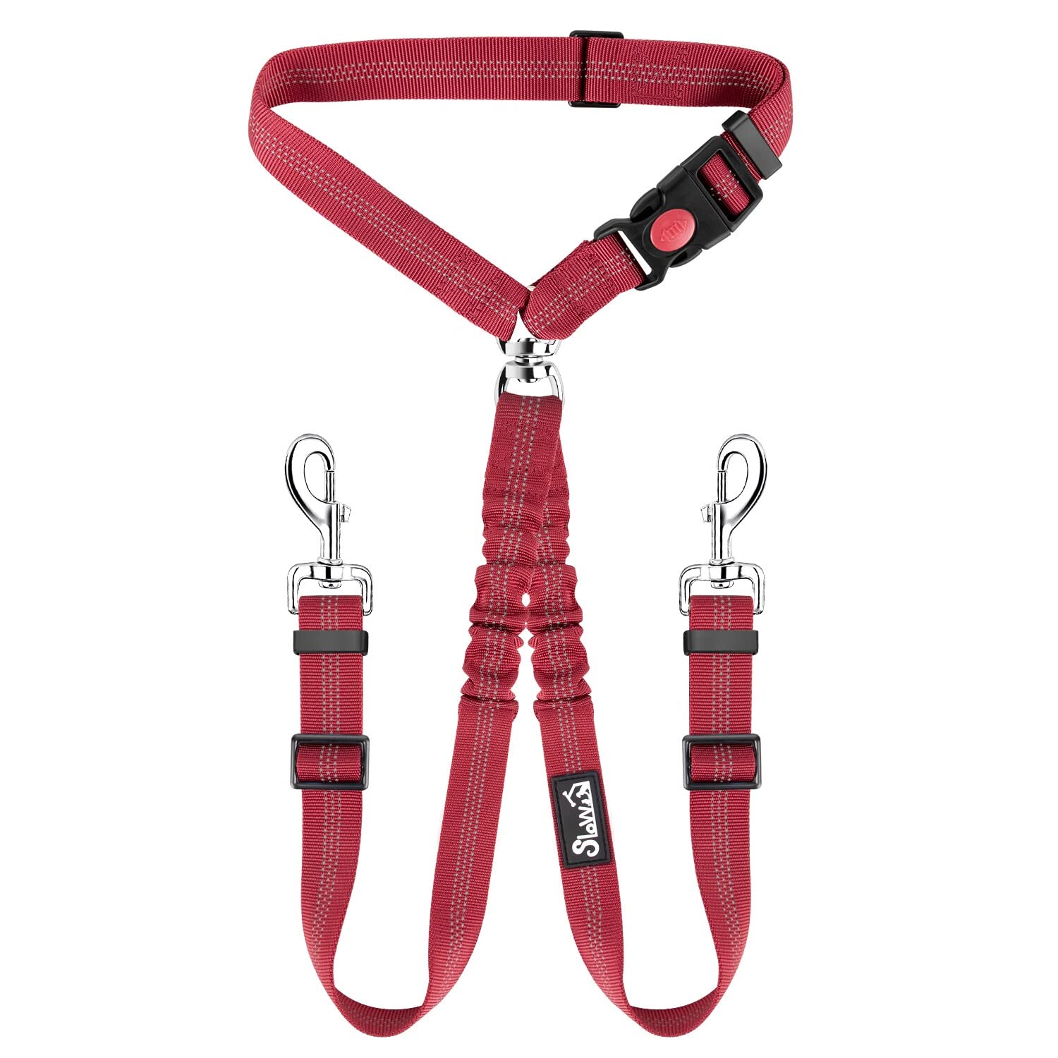 SlowTon Double Dog Seat Belt, Adjustable Headrest Dog Car Harness with Anti-shock Elastic Bungee Buffer, 2-in-1 Pet Cars Safety Seatbelt Restraint and Dog Leash Lead for Travel Walking Daily Use