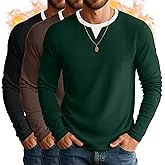 August Alley 3 Pack Men's Long Sleeve Thermal Shirts V Neck Fleece Lined Tops Base Layer Undershirt Casual Pullover Sweater
