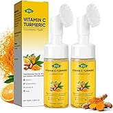 RYH 2pcs Turmeric Face Wash with Vitamin C, Deep Cleansing Face Wash Set, Glow Turmeric Facial Cleanser Foam, Vitamin C for Face, Gentle Facial Cleanser for Smoothing Skin 3.38 Fl.Oz/pc