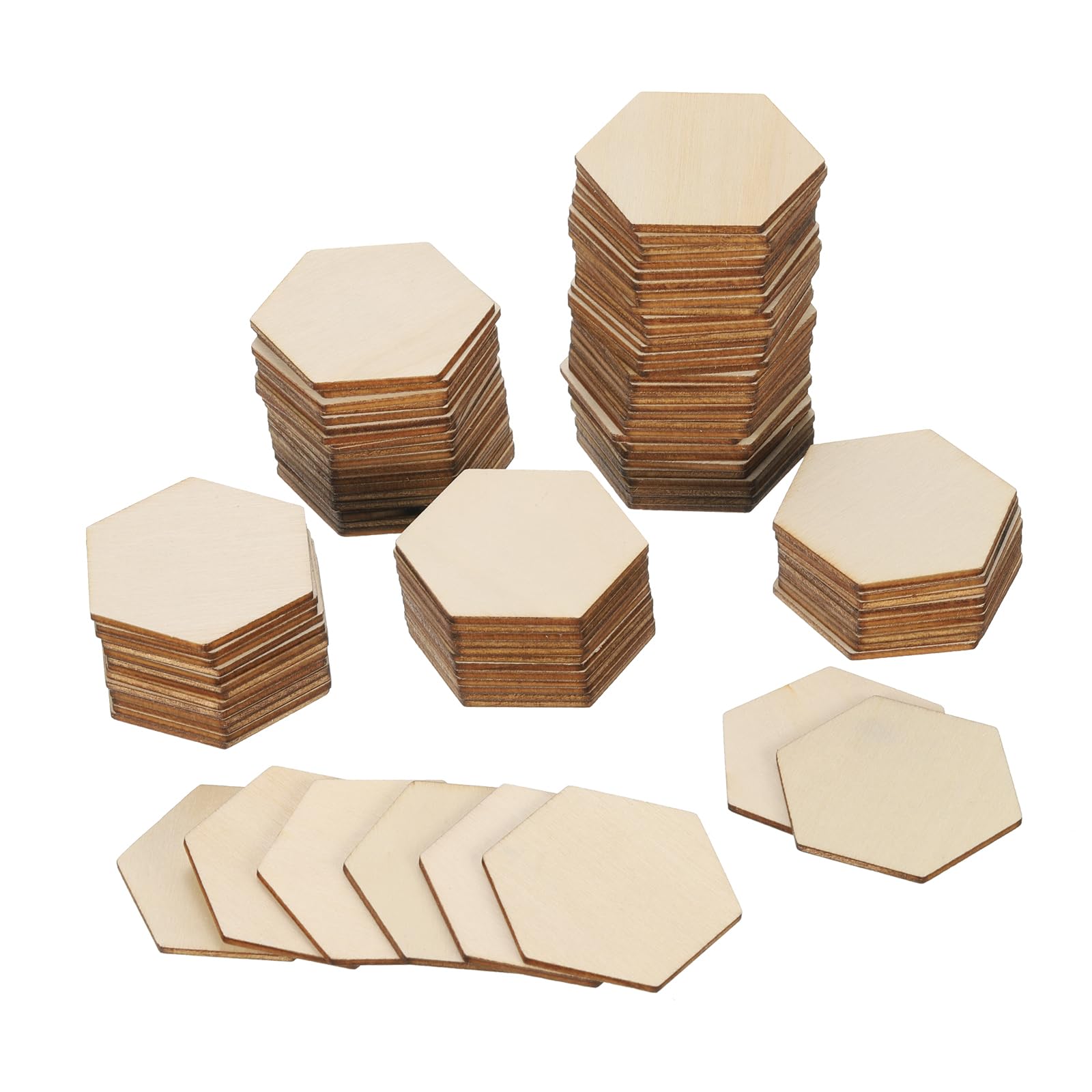 PATIKIL 2 Inch Unfinished Hexagon Wood Slices, 100 Pack Blank Wooden Discs Cutouts for DIY Art Crafts Painting Decor Christmas Decorations