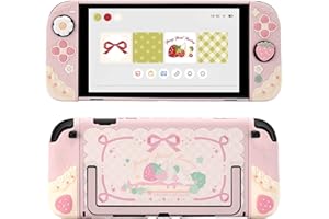 GeekShare Strawberries with Cream Case Compatible with Switch 2, Slim Separable Soft Silicone Protective Shell with 2 Thumb Grip Caps - Pink