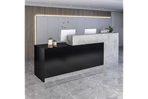 SUZEPER Modern Reception Desk with Counter,Front Desk Reception Counter with Lockable Drawers,Wooden Business Retail Counter Checkout Counter,Office/Beauty Salon/Lobby(63" W, Gray Black)