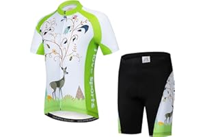 WEIMOSTAR Kids Cycling Jersey Set with 3D Padded Shorts Cartoon Bike Top
