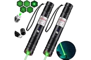 IVVTRYI Long Range High Power Tactical Green Beam Flashlight Laser Pointer rechargeableUSB Laser Pointer Cat Toys with Star Cap Adjustable Focus for Teaching Outdoor Hunting（2pack