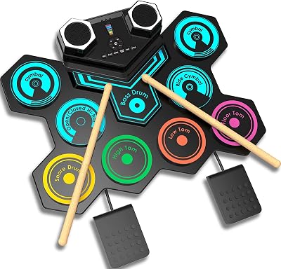 CNAPXAIA Portable Foldable Electric Drum Kit 9 Pads with Built-in Speakers