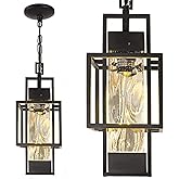 15" Outdoor Indoor Pendant Light Exterior Hanging Lantern, Modern Black Metal Outside Chandelier Light Fixture Ceiling Mount 