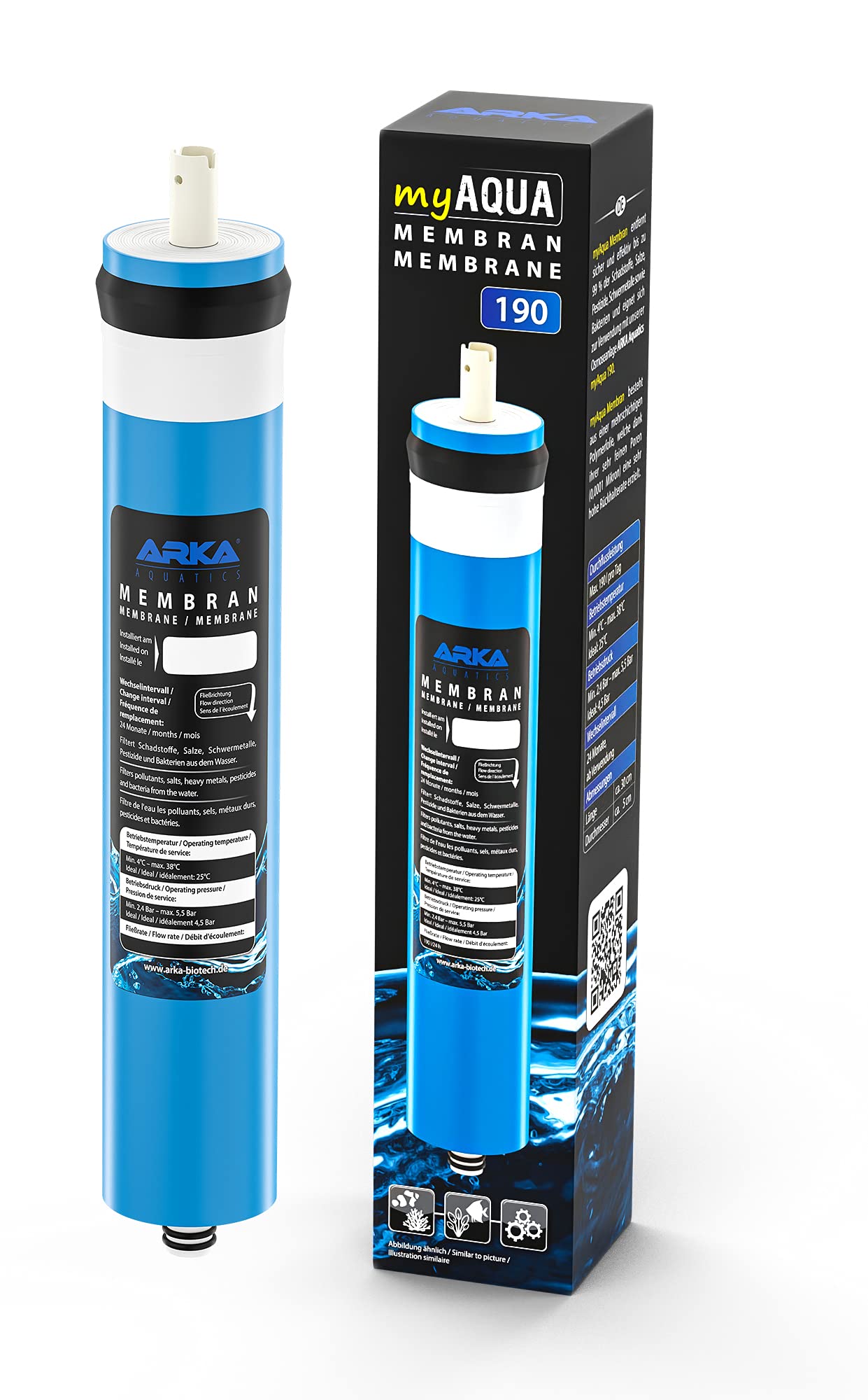 ARKA - myAqua190 Membrane - for max. 190 litres per Day Osmosis Water, removes up to 99% of pollutants, Salts, pesticides, Heavy Metals and Bacteria from The Water,