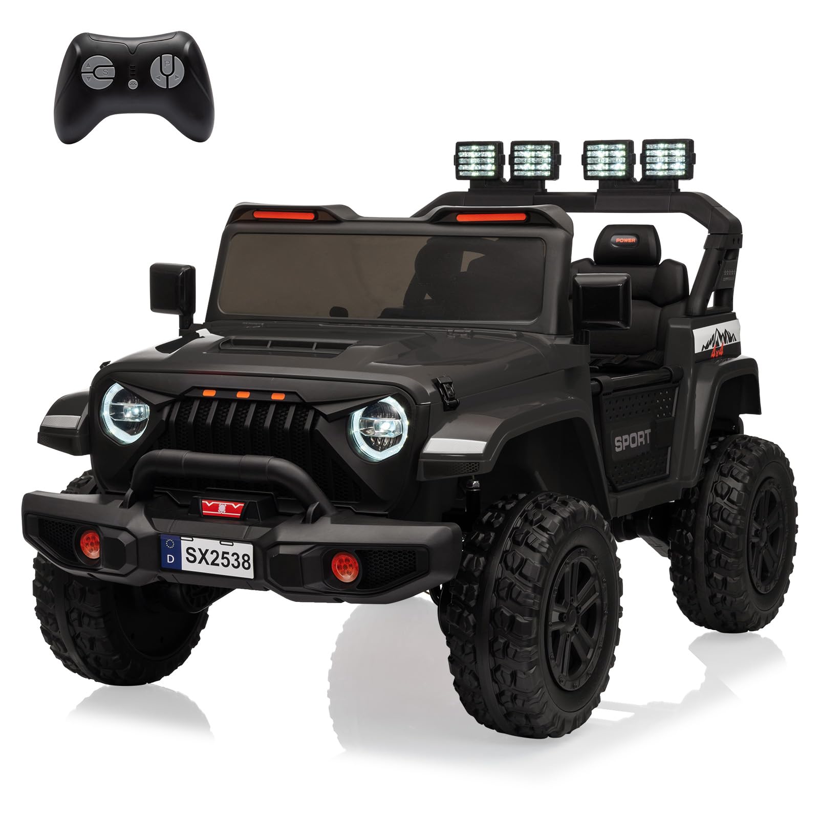 Photo 1 of 24V Powered Truck 2 Seater Kids Ride On Car,Parent Remote Control,4WD 800W Motor,3 Adjustable Speeds for Ages 3+,Built-in Music Player,Kids Electric Ride On Toys with Easy Assembly, Black
