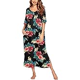 Ekouaer Long Nightgown for Women Short Sleeve Sleepwear Plus Size Loungewear with Pockets M-5XL