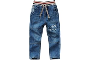 Toddler Kid Boy Elastic Mid Waist Washed Full Length Straight Pants Denim Jeans
