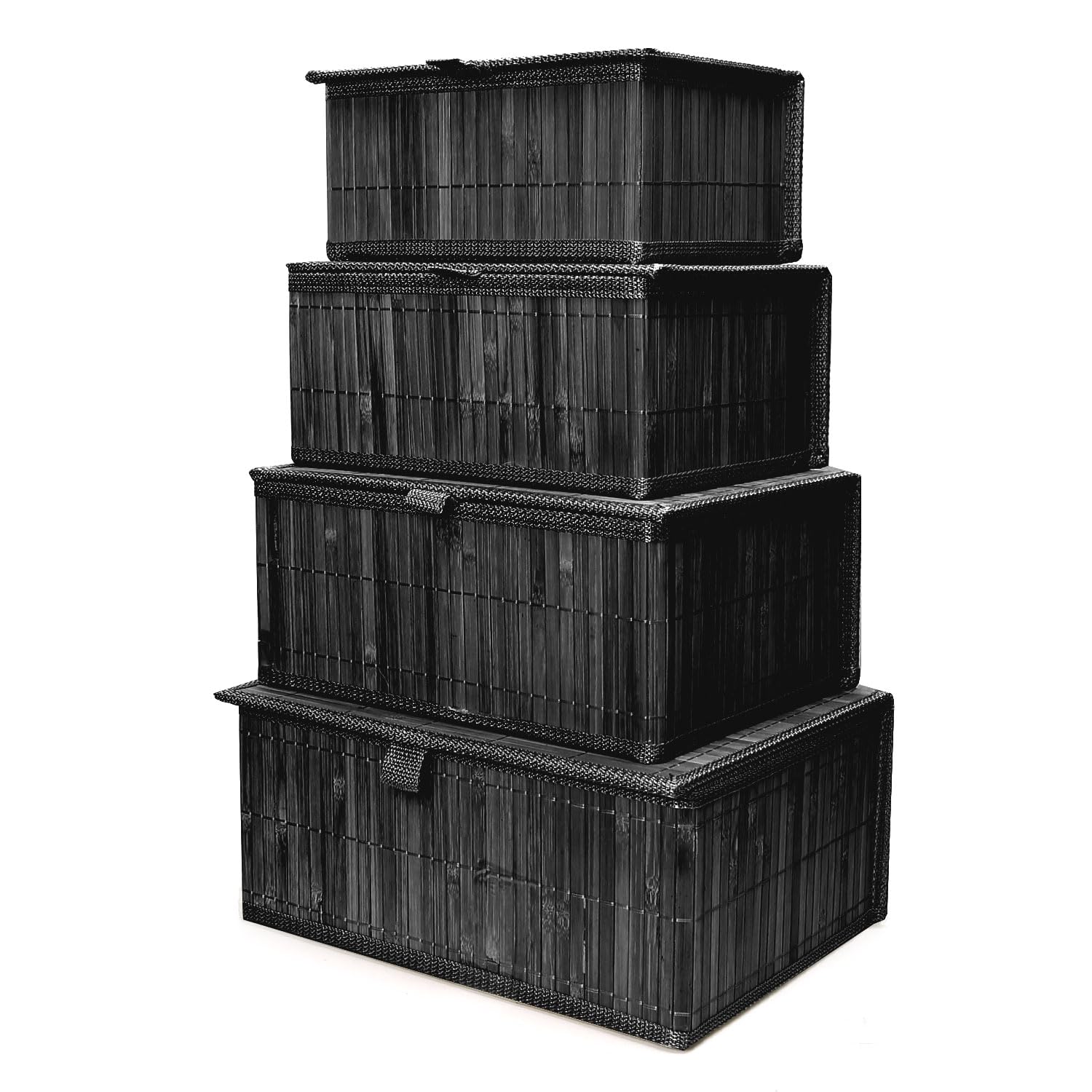 Photo 1 of **MISSING A BOX*** Storagether Wicker Basket With Lid Bamboo Storage Box for Shelf Bamboo Decor Storage Boxes With Lids-Rectangle Decorative Basket With Lid Organizer for Bedroom,Living Room (Set of 4,black)
