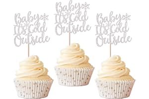 Rsstarxi 36 Pack snowflake Cupcake Toppers Winter Snowflake Baby It's Cold Outside Cupcake Picks Baby Shower Cake Decorations for Winter Frozen Snowflake Baby Shower Christmas Birthday Party Silver