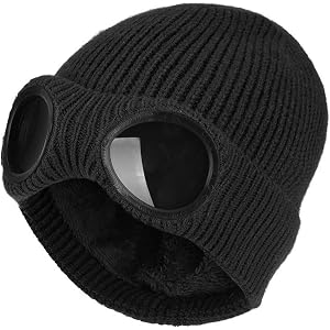 Knit Beanie with Goggle Knitted Ski Hat Boggle Fall Outfits for Man & Women | Unisex Boggle Gear Beanie Goggle Knit Hat Skull