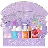 55 Pcs Valentines Day Gifts for Women, Lavender Face Sheet Mask Pack, Hydration Skin Care Kit, Overnight Gel Mask, Clay Mask, Hyaluronic Acid Face Serum, Christmas, Birthday, Mother Day