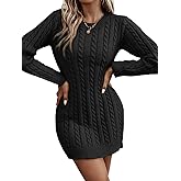YIQ8 Women's Bodycon Pullover Mini Sweater Dresses Crew Neck Long Sleeve Knit Winter Sweaters Dresses