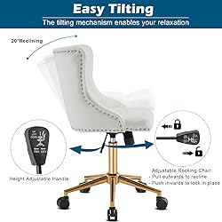VINGLI White Velvet Armless Home Office Desk Chair